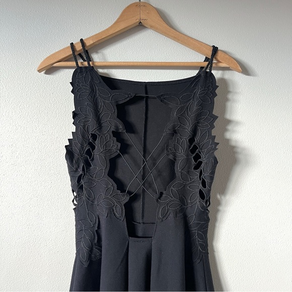 Free People Cha Cha Ponte Knit Black Fit & Flare Dress with Lace Cutout Detail - Picture 9 of 16